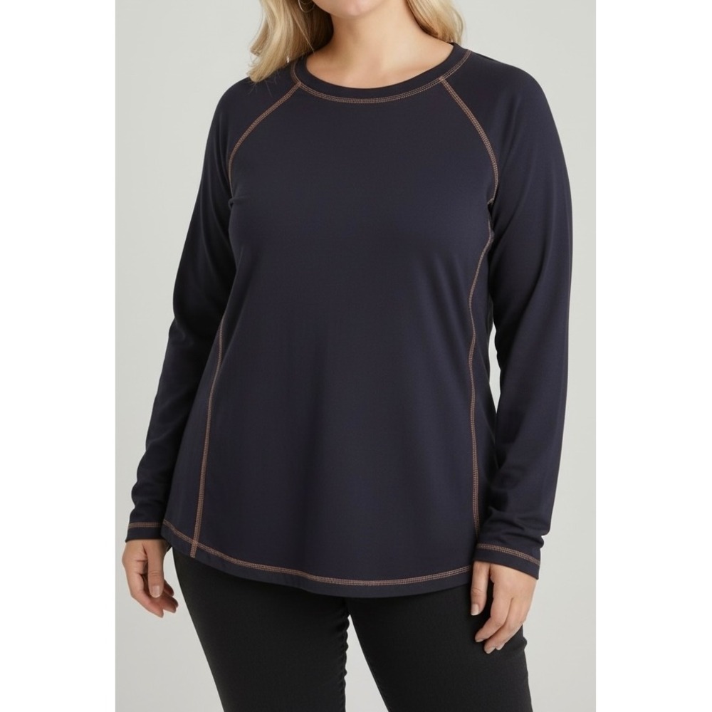 J Jill Fit Navy Blue Contrast Stitch Raglan Sweatshirt Petite Large P L Cotton